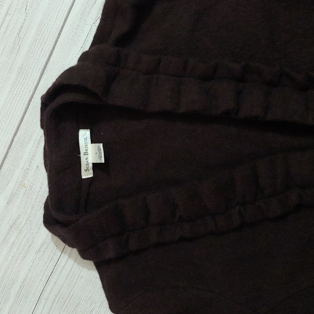 SUSAN BRISTOL BOILED WOOL RUFFLED CARDIGAN COAT - Picture 5 of 9